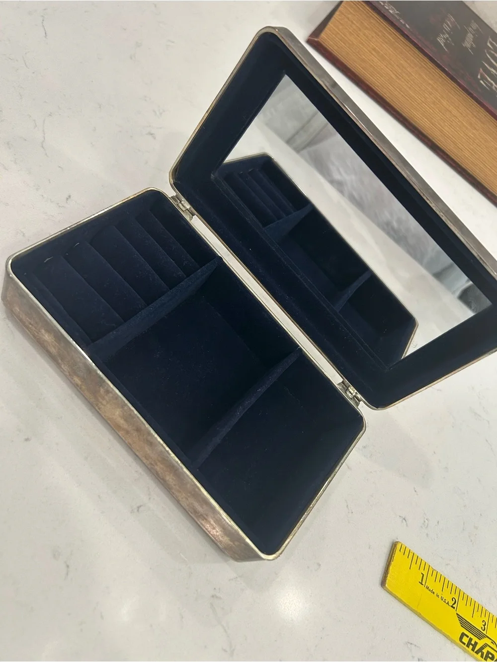 Classic Silver-plated and Navy Jewelry Storage Box with Mirror